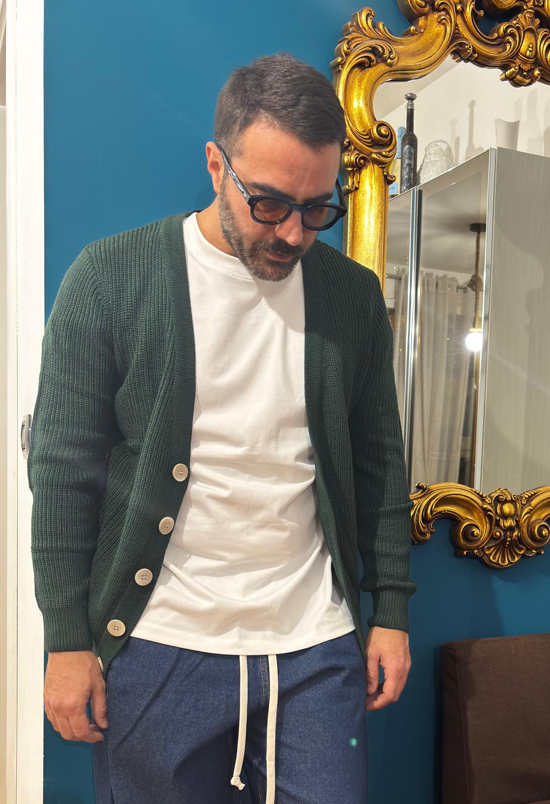 Cardigan Botton Wood Green/White