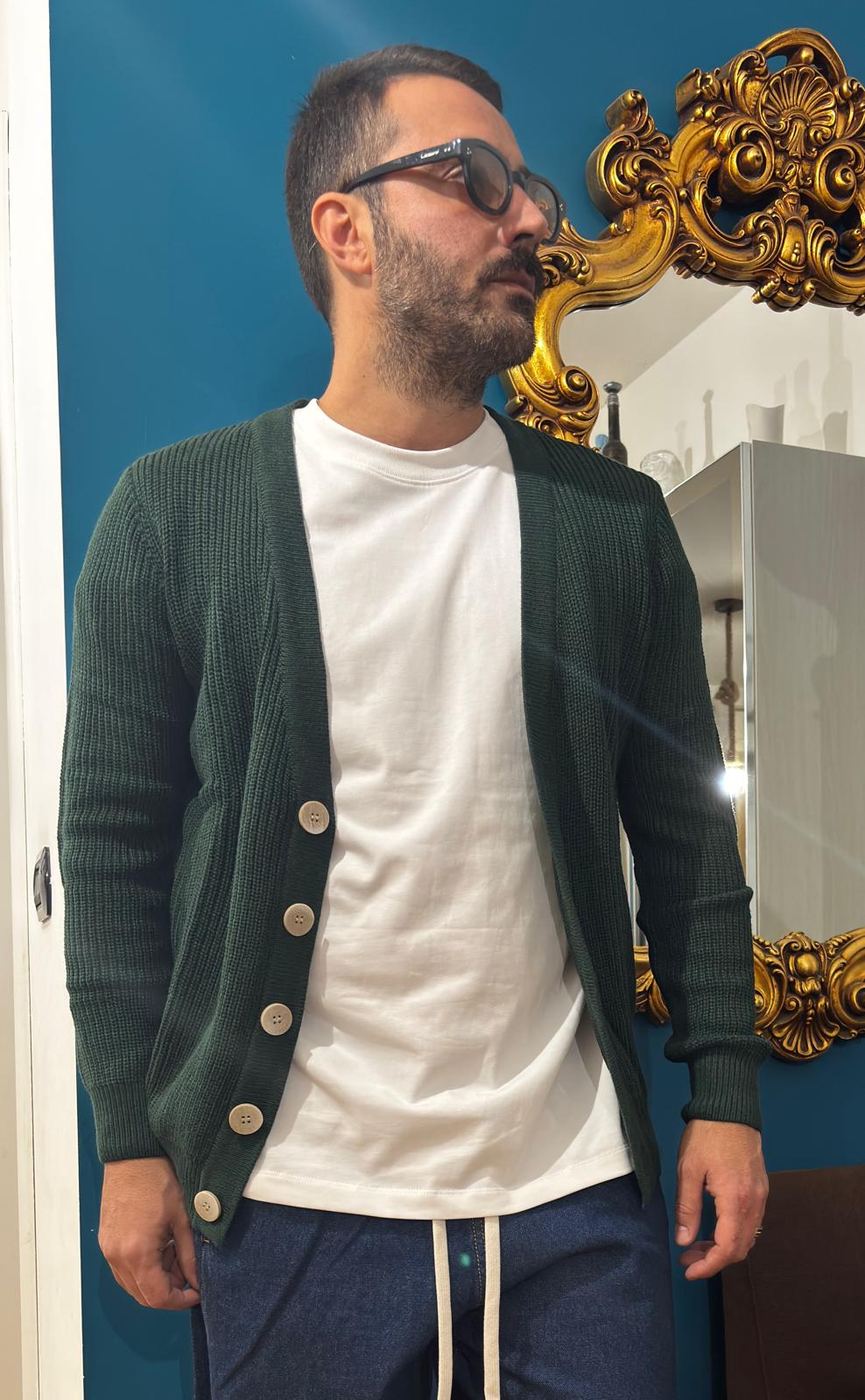 Cardigan Botton Wood Green/White