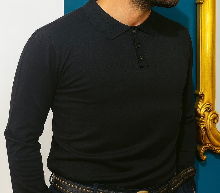 Polo Tre Bottoni ML Black