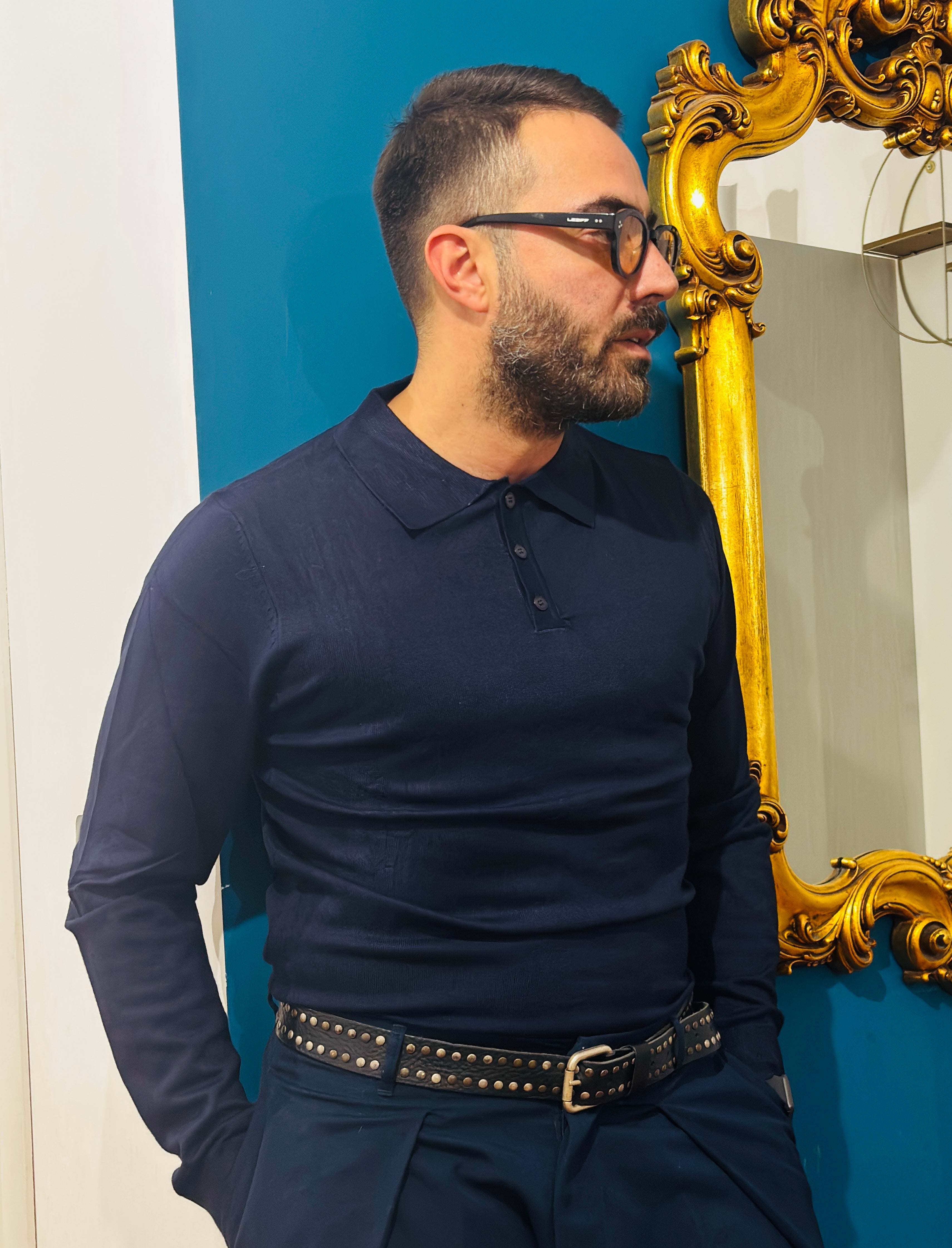 Polo Tre Bottoni ML Blue