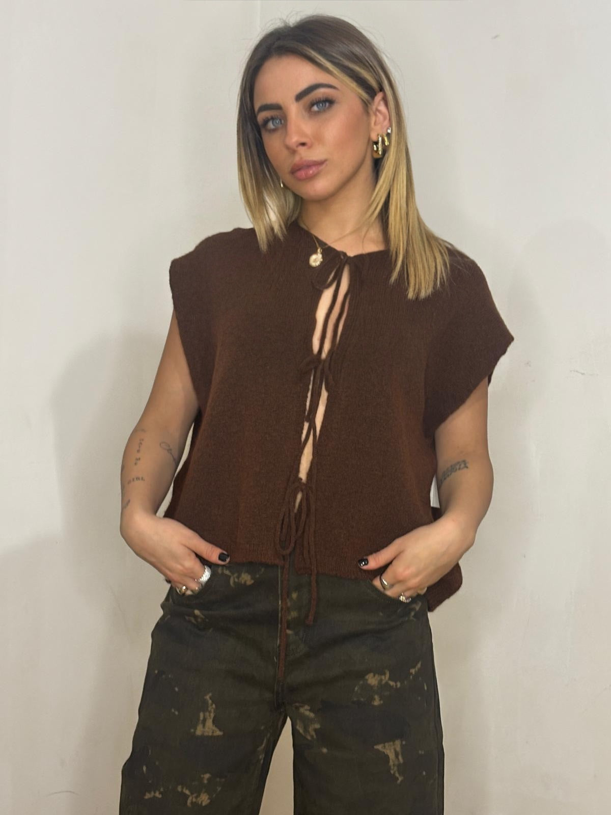 GILET FIOCCO DARK BROWN