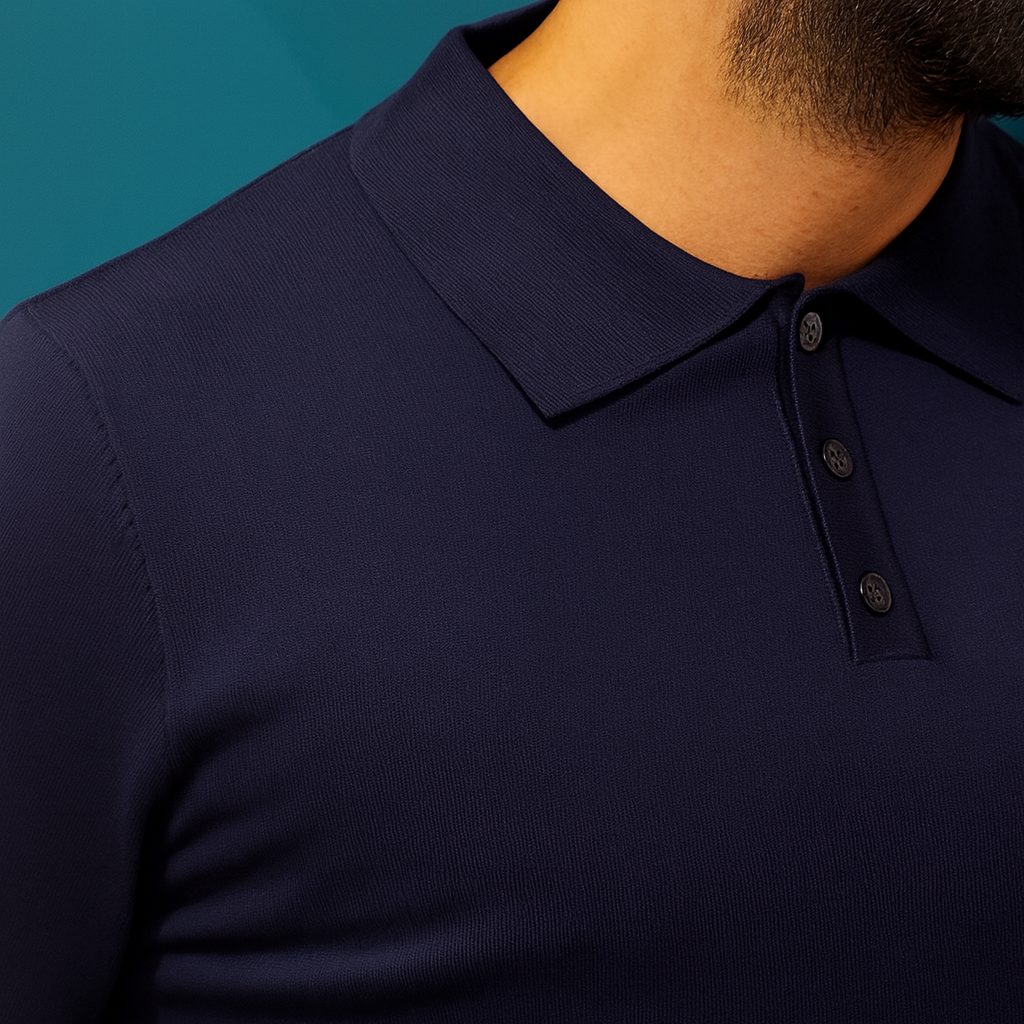 Polo Tre Bottoni ML Blue