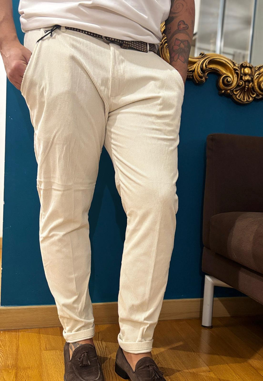 Pantalone Velluto Regular Black/White