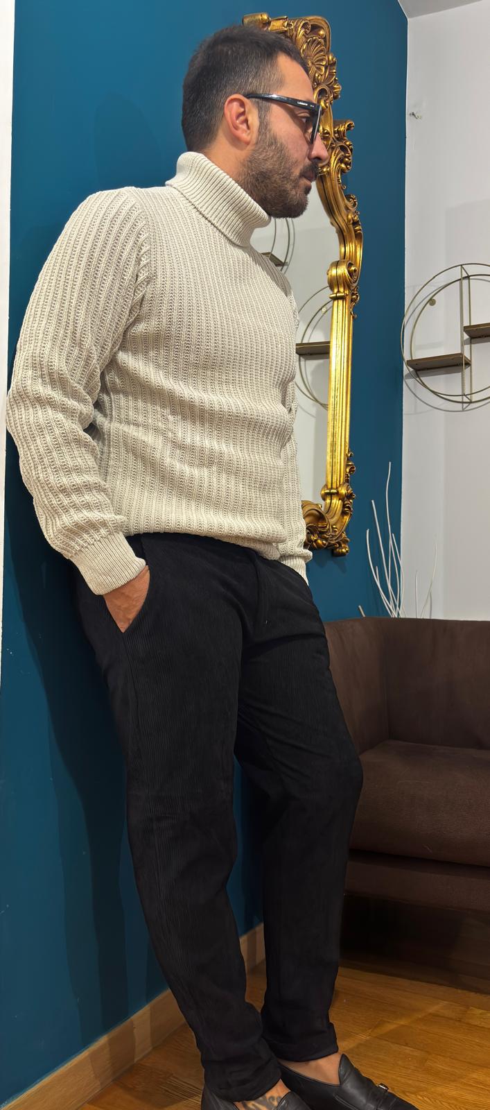 Pantalone Velluto Regular Black/White