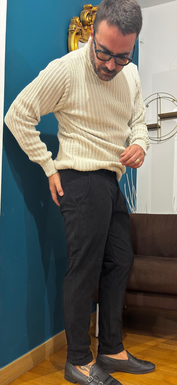 Pantalone Velluto Regular Black/White